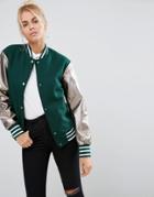 Asos Bomber Jacket With Metallic Sleeves - Green
