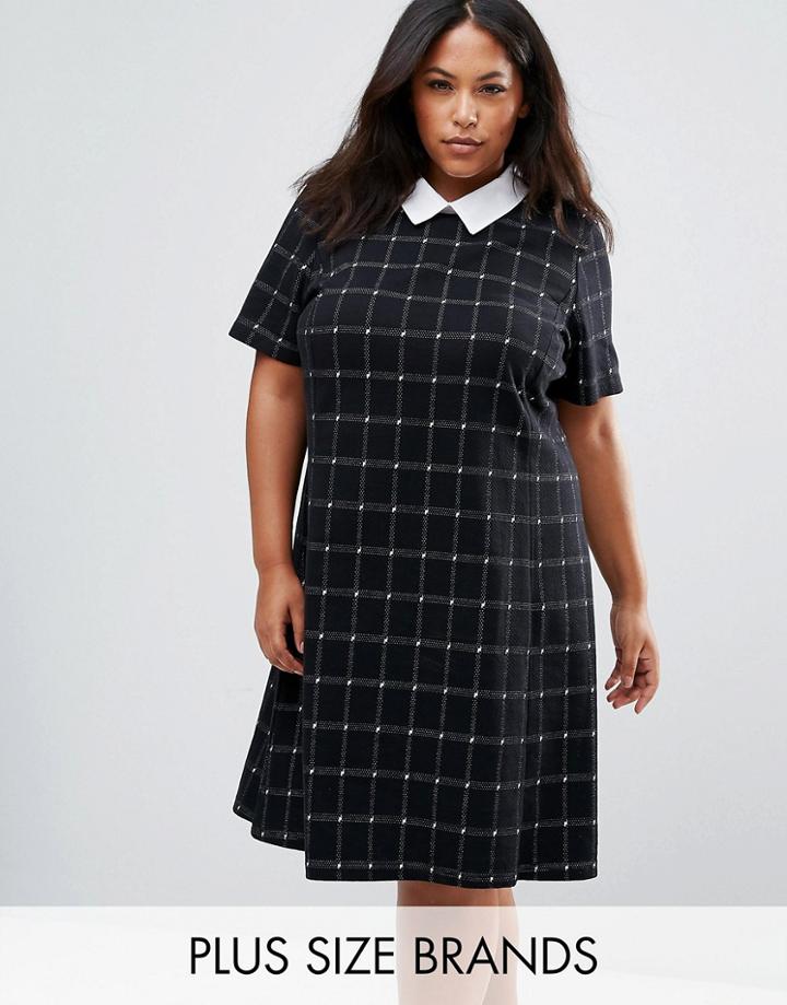 Junarose Check Skater Dress With Contrast Collar - Multi