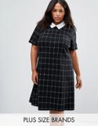 Junarose Check Skater Dress With Contrast Collar - Multi