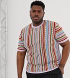 Asos Design Plus Knitted T-shirt In Vertical Neon - Multi