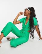 Asos Design Jersey Rib Collar Retro Jumpsuit In Green