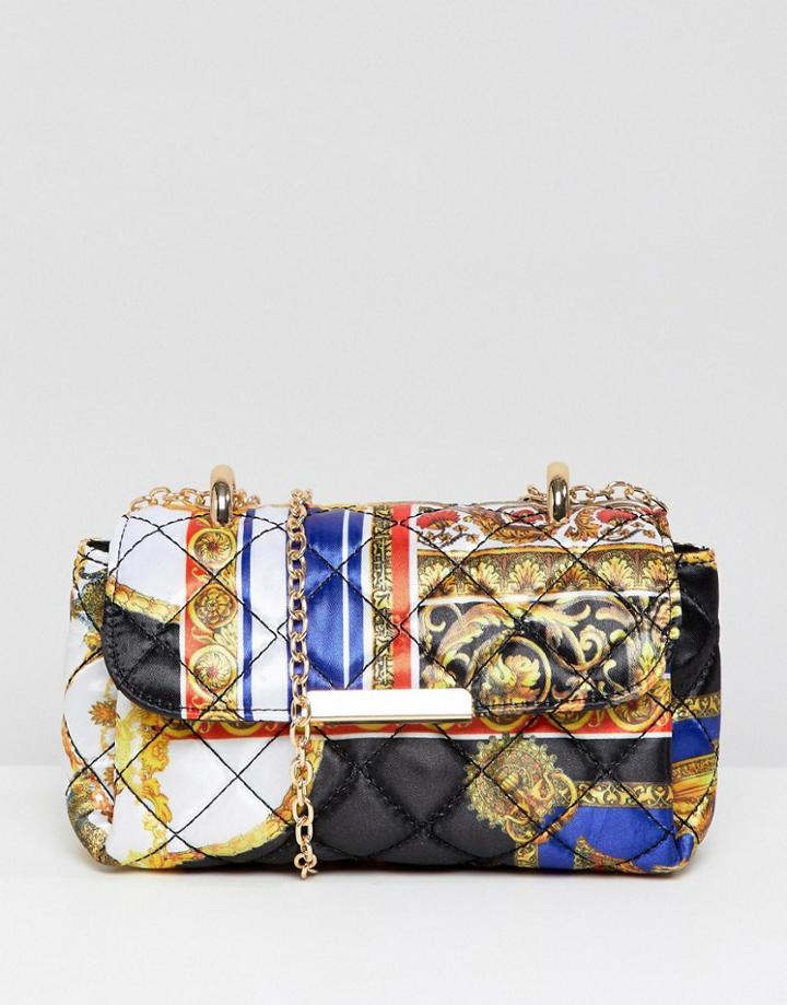 Asos Design Quilted Mini Bag In Satin Scarf Print - Multi