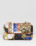 Asos Design Quilted Mini Bag In Satin Scarf Print - Multi