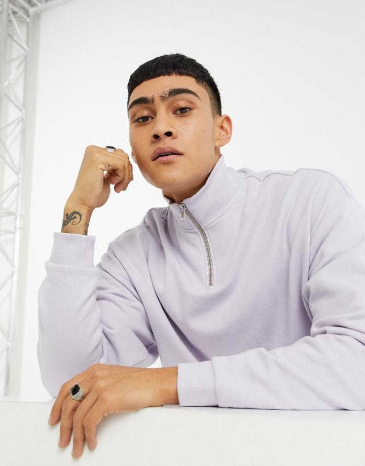 Asos Design Oversized Half Zip Sweatshirt In Purple