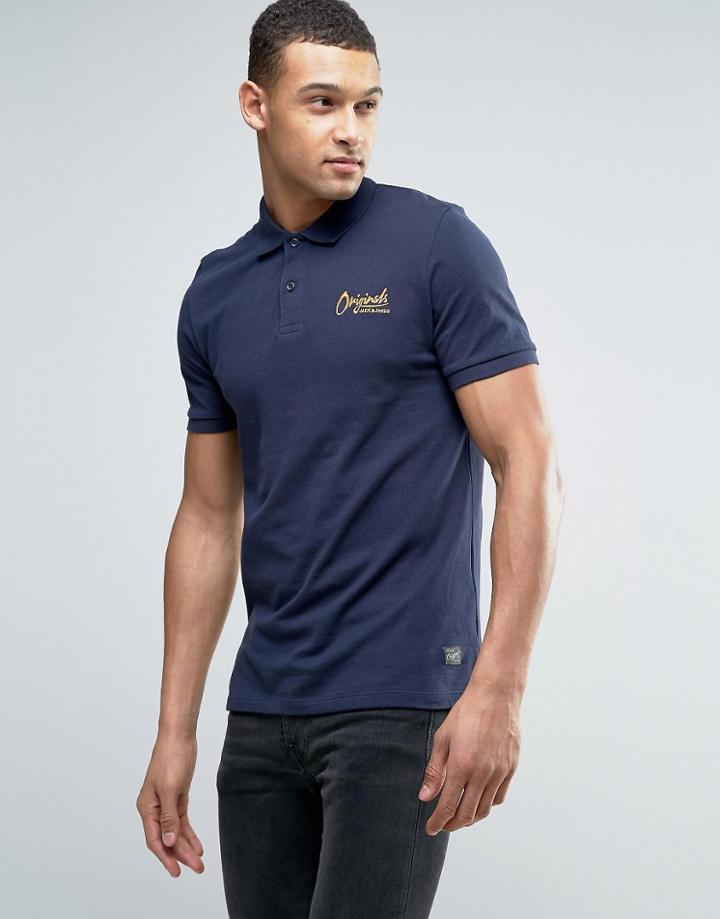 Jack & Jones Originals Polo Shirt With Chest Logo - Navy