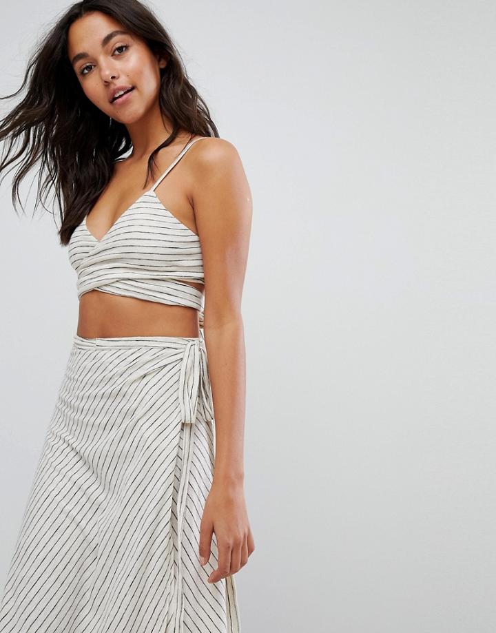 Asos Minimal Stripe Jersey Tie Front Beach Crop Top Co-ord - Multi