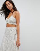 Asos Minimal Stripe Jersey Tie Front Beach Crop Top Co-ord - Multi