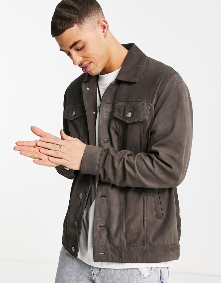 Barneys Originals Suede Trucker Jacket In Gray