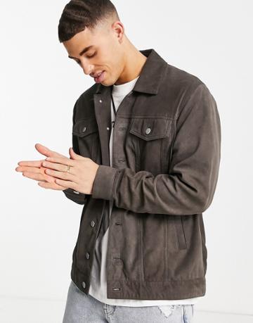 Barneys Originals Suede Trucker Jacket In Gray