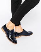 Asos Moss Wide Fit Leather Flat Shoes - Navy
