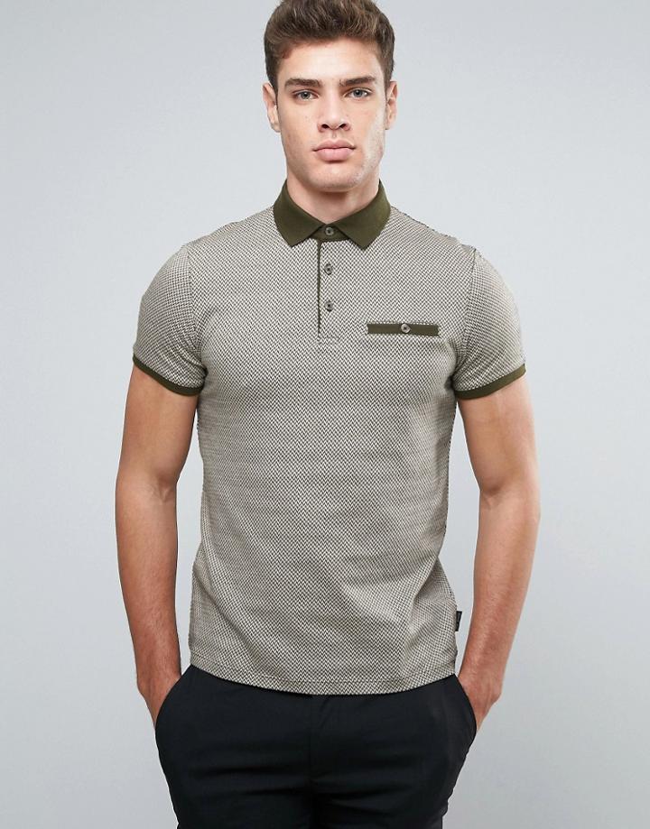 Ted Baker Jersey Polo In Pattern - Green