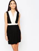 Vesper Maria Wrap Front Monochrome Dress - Cream