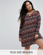 Brave Soul Plus Sela Shift Dress In Retro Print - Multi