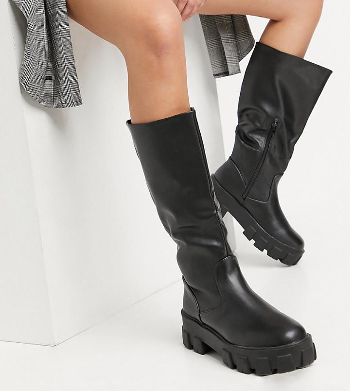 Public Desire Wide Fit Karma Knee Boots In Black