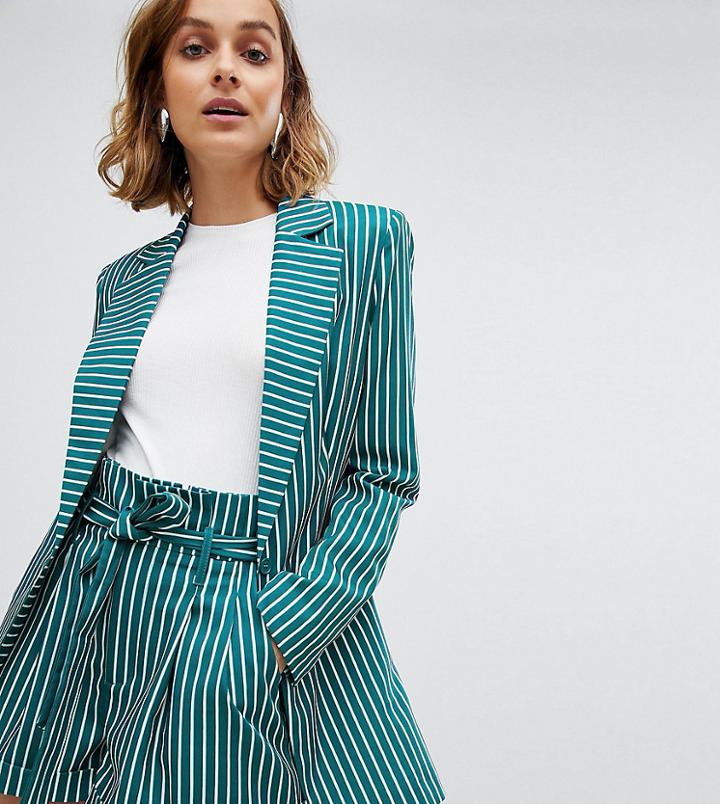 Unique 21 Boyfriend Blazer In Stripe Two-piece - Green