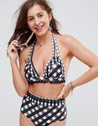 Asos Fuller Bust Mix And Match Mixed Gingham Pom Pom Triangle Bikini Top Dd-g - Multi