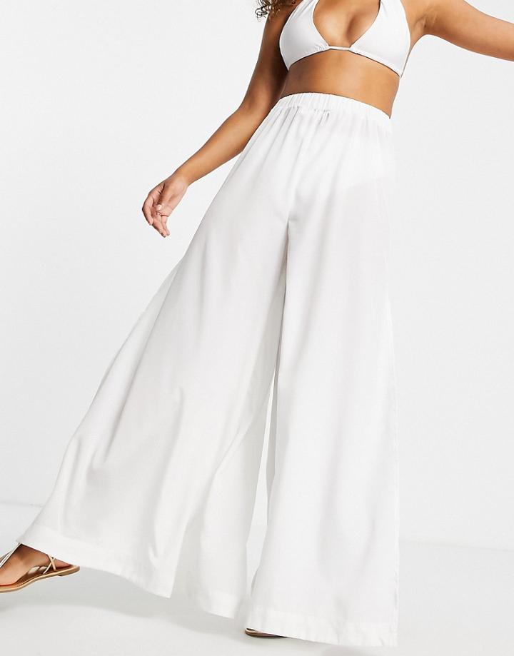Asos Design Wide Leg Beach Pants In White