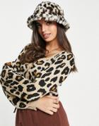 Daisy Street 90s Cropped Cardigan In Leopard Print-multi