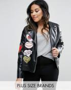 Alice & You Embroidered Heart Badge Faux Leather Jacket - Black