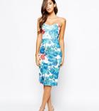 True Violet Midi Dress With Sweetheart Neck In All Over Floral Print - Multi