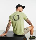 Fred Perry Back Print T-shirt In Green - Exclusive To Asos