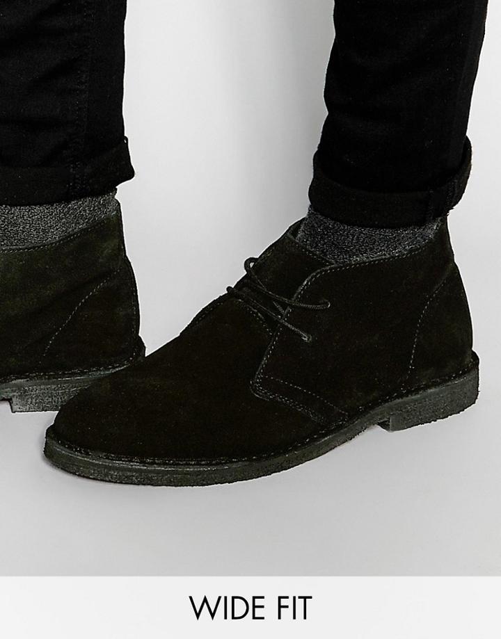 Asos Wide Fit Desert Boots In Black Suede