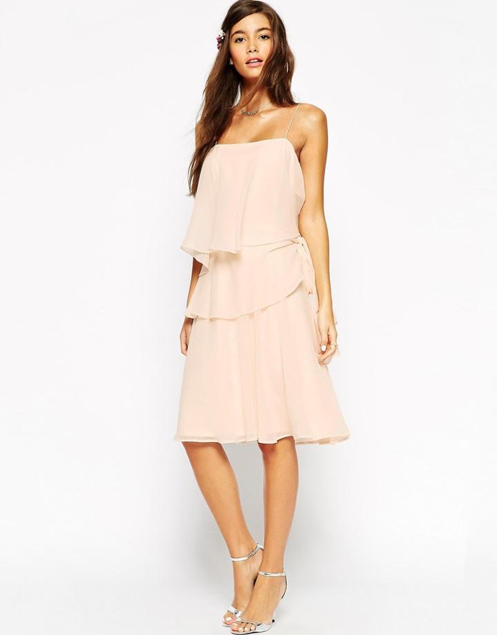 Asos Wedding Ruffle Dress With Tie Side Detail - Cream