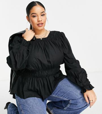 Vero Moda Curve Shirred Blouse In Black