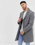 Asos Design Wool Mix Overcoat In Gray - Gray