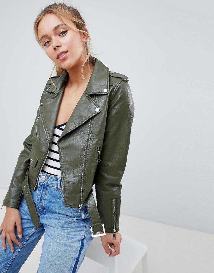 Parisian Faux Leather Jacket - Green