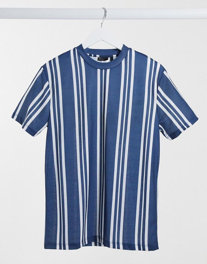 Asos Design Short Sleeve Stripe T-shirt In Navy And White