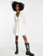 Topshop Recycled Blend Eyelet Ruffle Neck Chuck On Dress In White