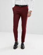 Asos Wedding Super Skinny Suit Trousers In Wine Herringbone - Red