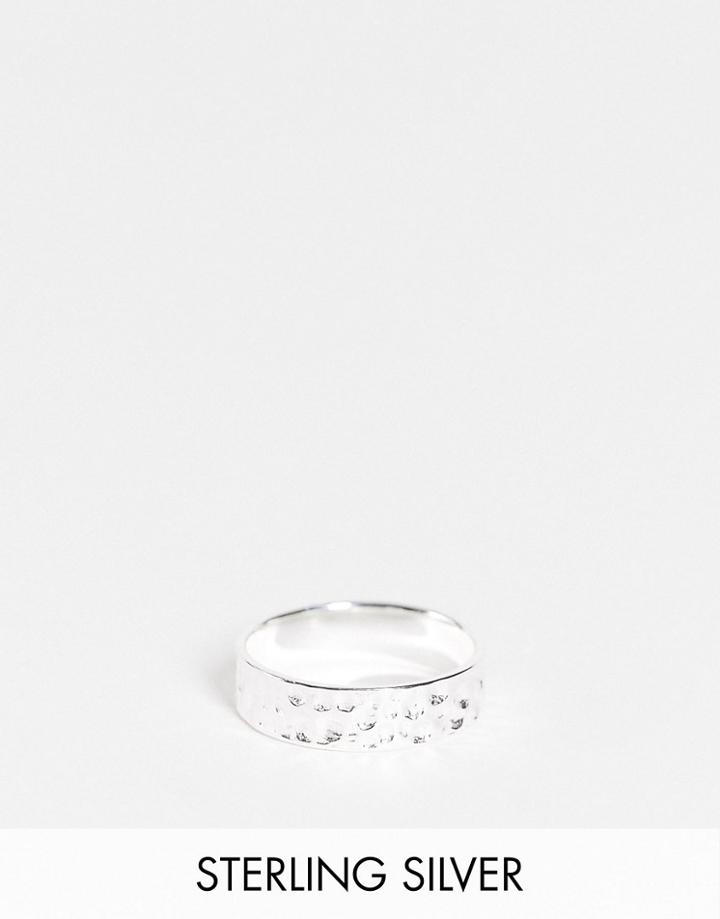 Asos Design Sterling Silver Band Ring With Hammered Texture In Silver