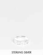 Asos Design Sterling Silver Band Ring With Hammered Texture In Silver