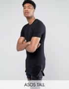 Asos Tall Longline Muscle Fit T-shirt With Side Zips In Black - Black