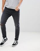Only & Sons Skinny Jeans In Washed Gray With Knee Rip - Gray