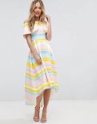 Asos Bright Stripe Deep Fold Debutante Dress - Multi