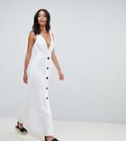 Asos Design Tall Plunge City Maxi Dress With Button Front Detail - White
