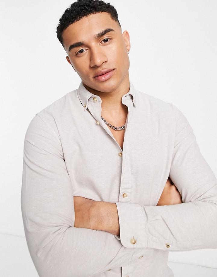 Jack & Jones Essentials Linen Shirt In Gray-neutral