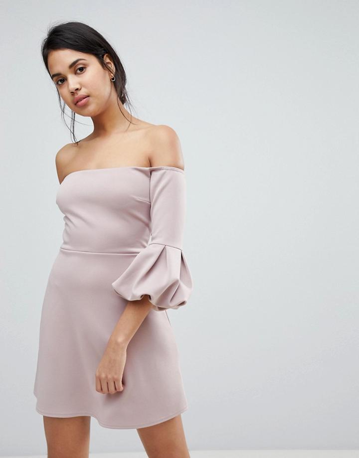 Asos Bardot Off The Shoulder Balloon Sleeve Shift Dress - Pink