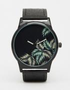 Asos Watch With Leaf Print In Black - Black
