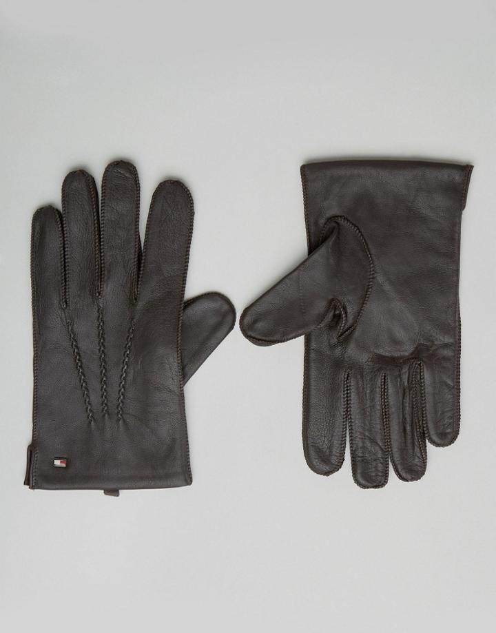 Tommy Hilfiger Leather Gloves - Brown