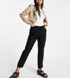 Only Petite Straight Leg Pants With Tie Waist In Black