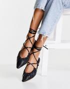 Asos Design Listen Tie Leg Ballet Flats In Black