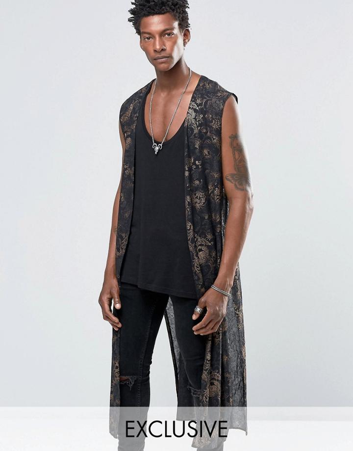 Reclaimed Vintage Chiffon Festival Vest In Long Length - Black