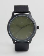 Asos Watch With Black Faux Leather Strap And Green Face - Black