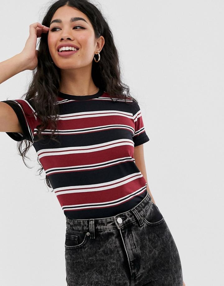 Brave Soul Bay Ringer Tee In Stripe - Red