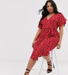 Boohoo Plus Exclusive Tie Side Midi Dress In Red Floral - Multi