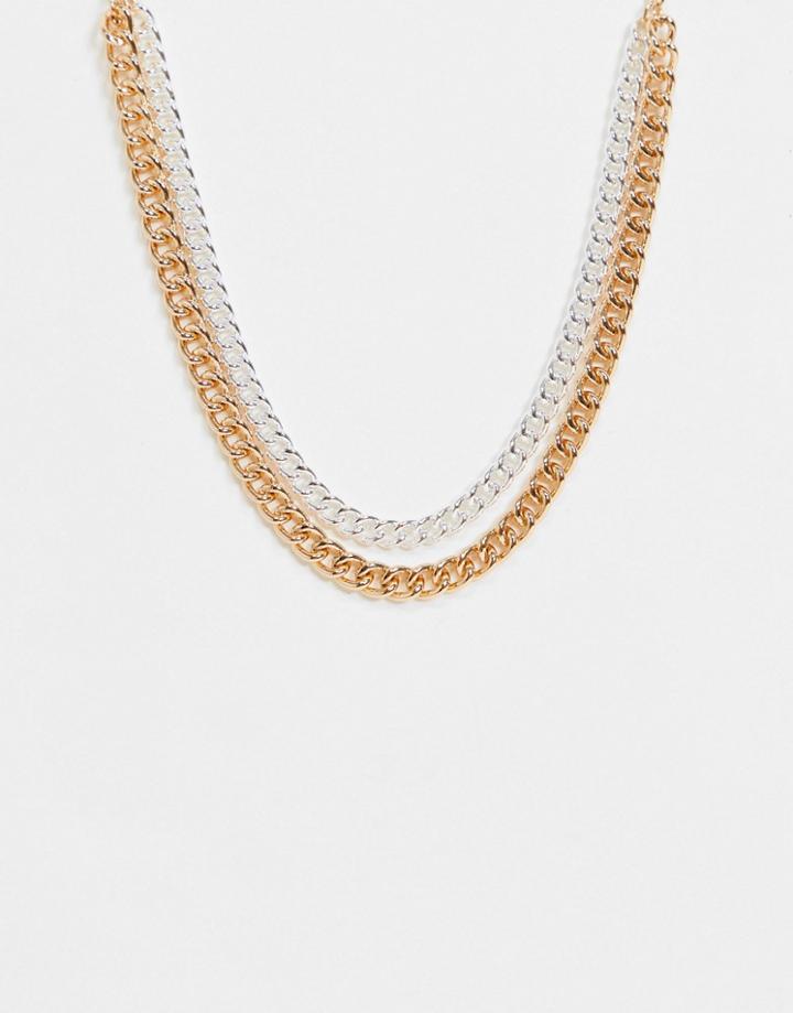 Monki Tyler Double Chunky Chain Necklace In Gold And Silver